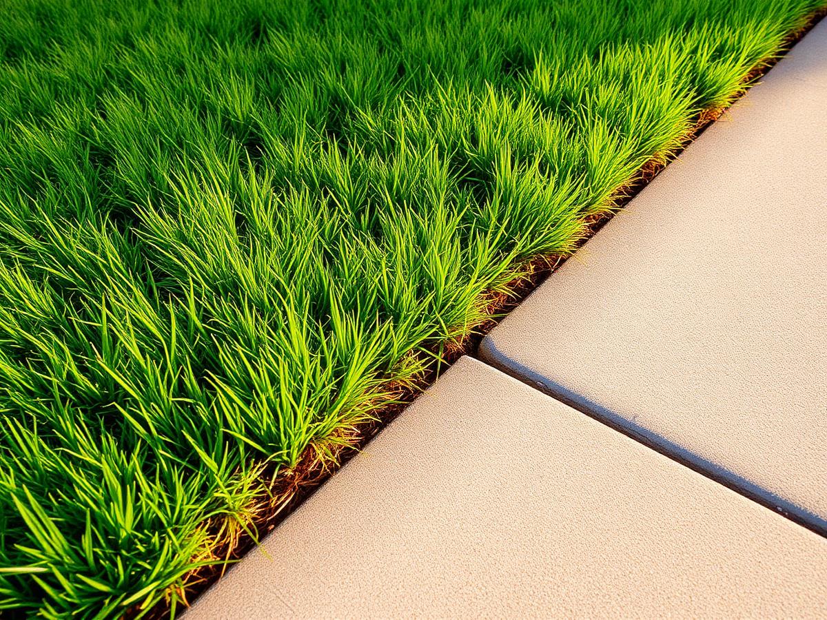 Crisp trimmed edge between lawn and sidewalk